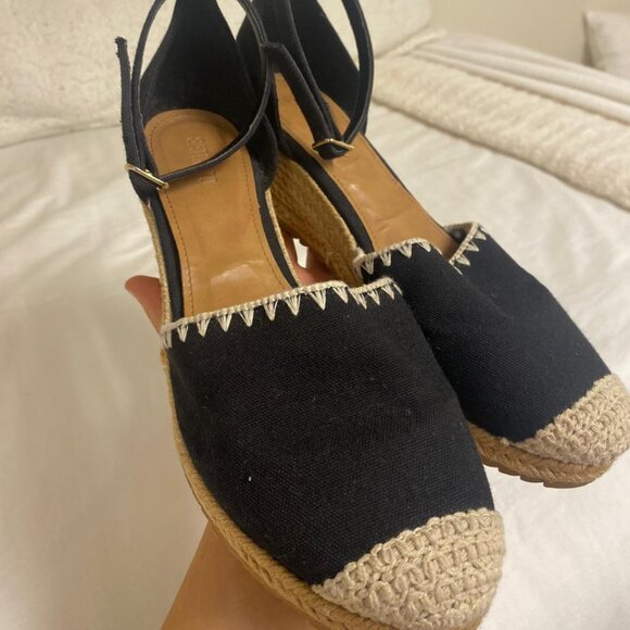 Black Heeled Espadrilles Size 7.5 - Picture 1 of 4